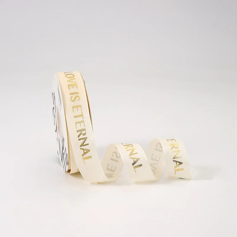 LohSister 2.5cm x 35yard Bronzing Love Is Eternal Wording Fabric Ribbon