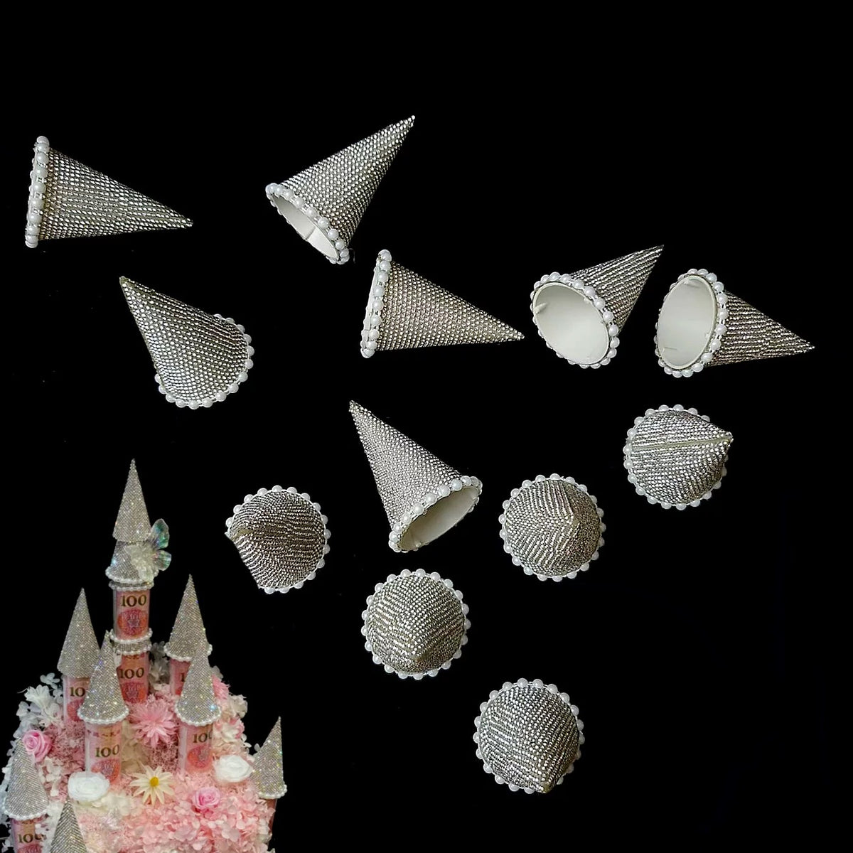 Lohsister Ready-Made Rhinestone Castle Roof – 2 Pieces per Pack