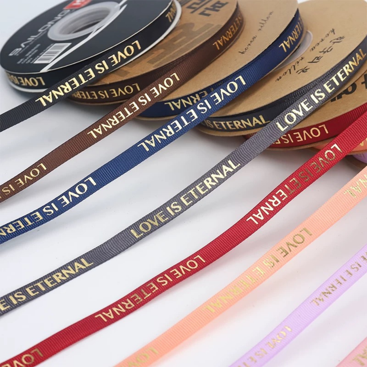 LohSister  1cm x 42yard Bronzing Love Is Eternal Wording Fabric Ribbon